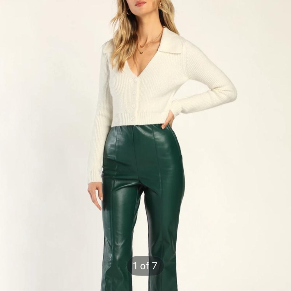 Elegant Green Leather Pants